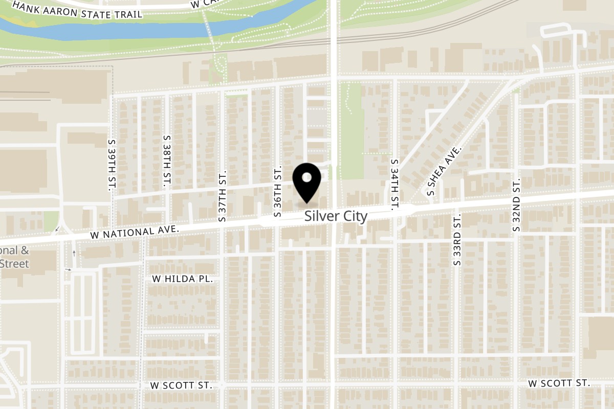 Map showing the location of Orenda Cafe on 3514 W National Ave in Milwaukee